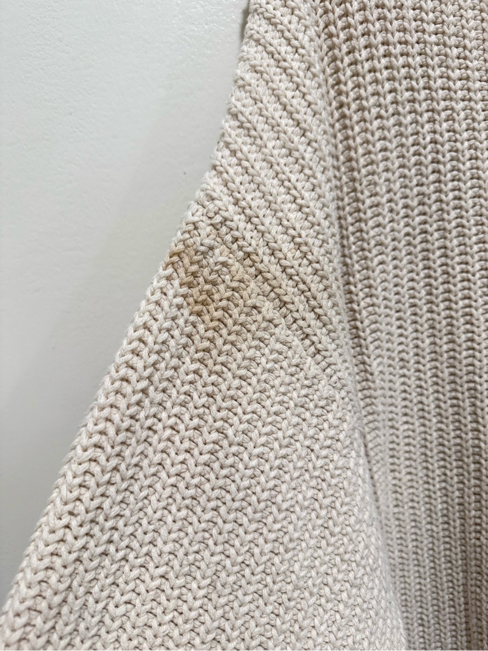Free People Ivory Cable Knit Cotton Chunky Cowl Neck Oversized Sweater Medium - Picture 5 of 11